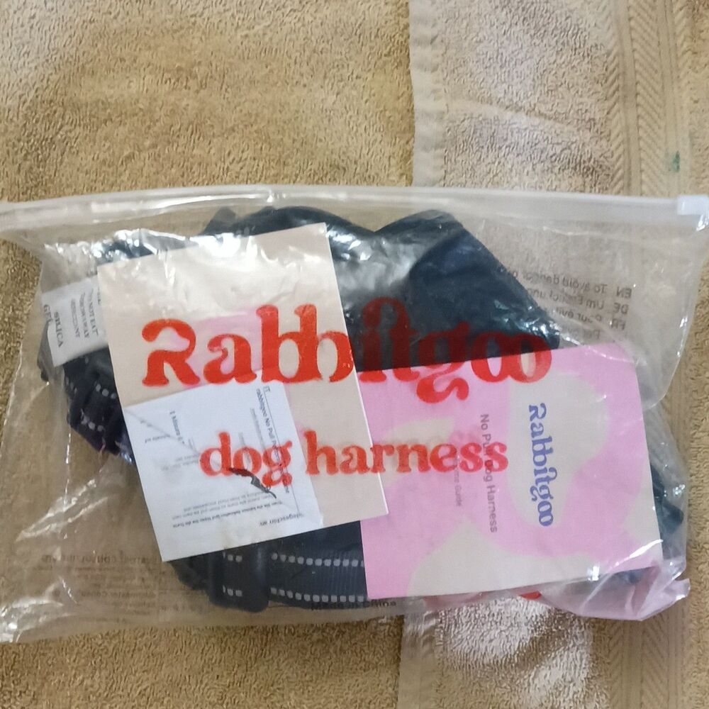 Rabbitgoo No-Pull Adjustable Padded Walking Harness Black L Nylon Pit Bull